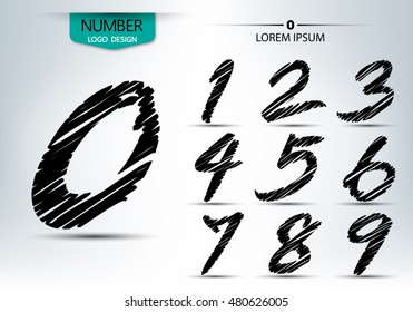 Set of numbers written with a brush scribble shape vector illustration