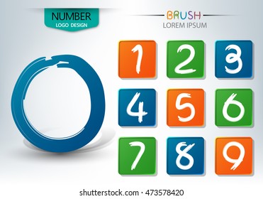 Set of numbers written with a brush style vector illustration
