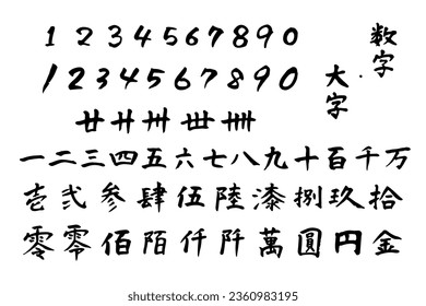 Set of numbers written by brush