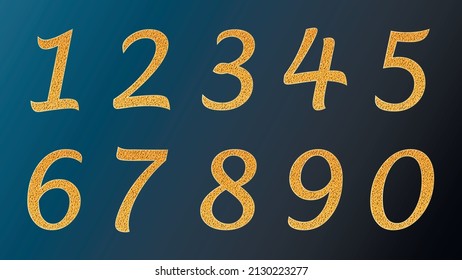 Conjunto de números de cero a 9 en efecto dorado