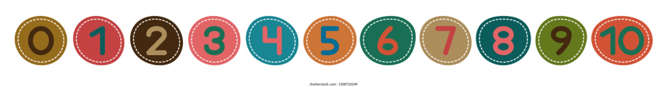 Set of numbers. Numbers from zero to nine. 0 - 10. Card from a set for children's development and education. Vector illustration.