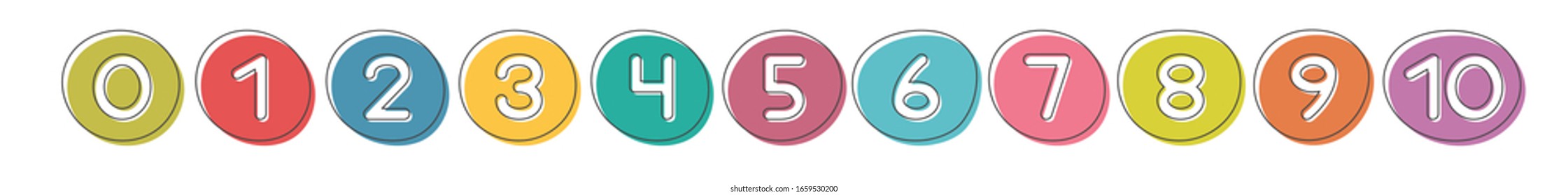 Set of numbers. Numbers from zero to nine. 0 - 10. Card from a set for children's development and education. Vector illustration.