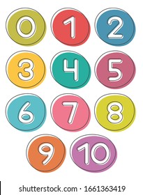 Set Of Numbers. Numbers From Zero To Nine. 0 - 10. Card From A Set For Children's Development And Education. Vector Illustration.