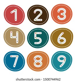 Set of numbers. Numbers from zero to nine. 1 - 9. Card from a set for children's development and education. Vector illustration.