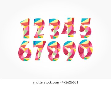 set of numbers from zero to nine in colorful moshaict look