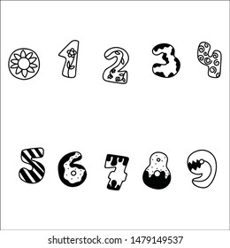 Set of numbers from zero to nine isolated on white background. Vector illustration.