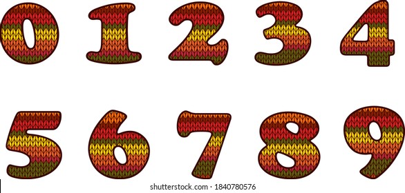 A set of numbers from zero to nine with knitted effect