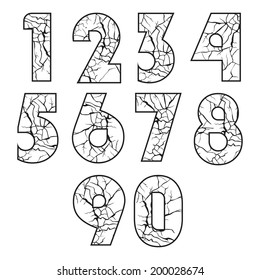 set of numbers from zero to nine with lots of cracks