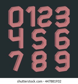 Set of numbers from zero to nine in retro colors and 3D effects, vector illustrations.