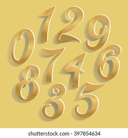 a set of numbers from from zero to nine, written original convex font