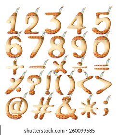 Set of numeric figures in Indian artwork on a white background