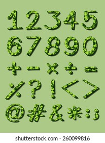Set of numerical figures with green artwork