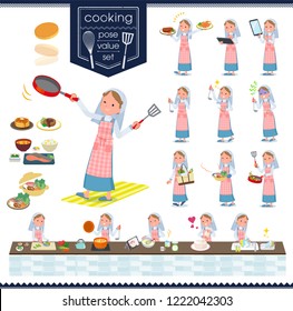 A set of Nun women about cooking.There are actions that are cooking in various ways in the kitchen.It's vector art so it's easy to edit.