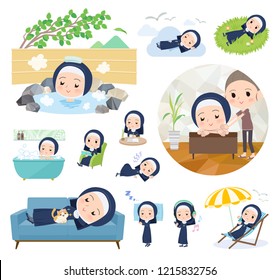 A set of Nun women about relaxing.There are actions such as vacation and stress relief.It's vector art so it's easy to edit.
