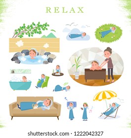 A set of Nun women about relaxing.There are actions such as vacation and stress relief.It's vector art so it's easy to edit.