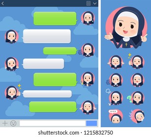 A set of Nun women with expresses various emotions on the SNS window.There are variations of emotions such as joy and sadness.It's vector art so it's easy to edit.