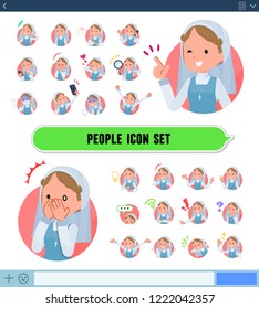 A set of Nun women with expresses various emotions on the SNS screen.There are variations of emotions such as joy and sadness.It's vector art so it's easy to edit.