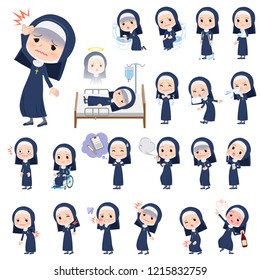 A set of Nun women with injury and illness.There are actions that express dependence and death.It's vector art so it's easy to edit.