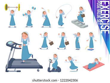 A set of Nun women on exercise and sports.There are various actions to move the body healthy.It's vector art so it's easy to edit.