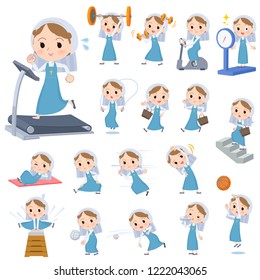 A set of Nun women on exercise and sports.There are various actions to move the body healthy.It's vector art so it's easy to edit.