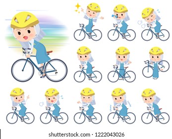 A set of Nun women on a road bike.There is an action that is enjoying.It's vector art so it's easy to edit.