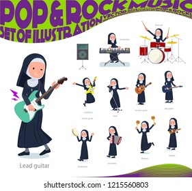 A set of Nun women playing rock 'n' roll and pop music.There are also various instruments such as ukulele and tambourine.It's vector art so it's easy to edit.