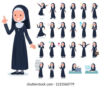 A set of Nun women with who express various emotions.There are actions related to workplaces and personal computers.It's vector art so it's easy to edit.