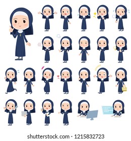 A set of Nun women with who express various emotions.There are actions related to workplaces and personal computers.It's vector art so it's easy to edit.