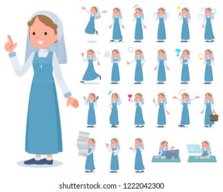 A set of Nun women with who express various emotions.There are actions related to workplaces and personal computers.It's vector art so it's easy to edit.
