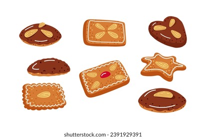 Set of nuremberg lebkuchen or german christmas cookies,pastry for winter and advent time.Vector illustration in cartoon style isolated on white background