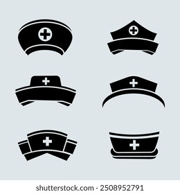 set of nurse hat vector silhoutte	