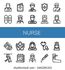 Set of nurse icons such as Pilot, Bandage, Vaccination, Doctor, Medical, Nurse, Surgeon, Medicine, Injury, Health, Medical appointment, Nun, Stethoscope, Syringe , nurse