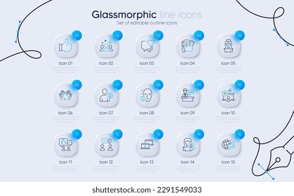 Set of Nurse, Rent car and Moisturizing cream line icons for web app. Smartphone holding, User idea, Puzzle icons. Reception desk, People voting, Squad signs. Outsource work, Online job, Heart. Vector