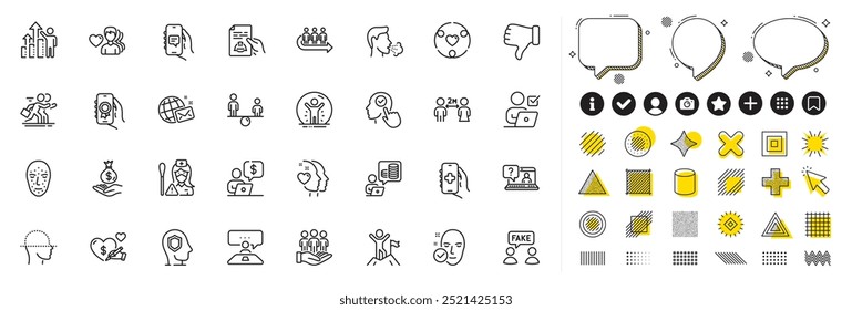 Set of Nurse, Social care and Queue line icons for web app. Design elements, Social media icons. Business person, Health skin, Fake information icons. Competition, Award app, Cough signs. Vector