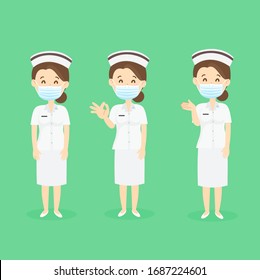 Set Nurse in White Dress Vector