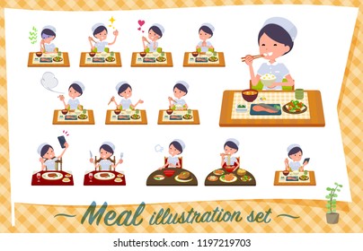 A set of Nurse women about meals.Japanese and Chinese cuisine, Western style dishes and so on.It's vector art so it's easy to edit.
