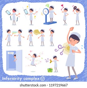 A set of Nurse women on inferiority complex.There are actions suffering from smell and appearance.It's vector art so it's easy to edit.