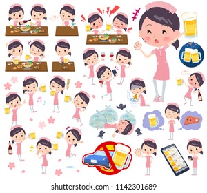 A set of nurse women related to alcohol.There is a lively appearance and action that expresses failure about alcohol.It's vector art so it's easy to edit.