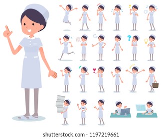 A set of Nurse women with who express various emotions.There are actions related to workplaces and personal computers.It's vector art so it's easy to edit.