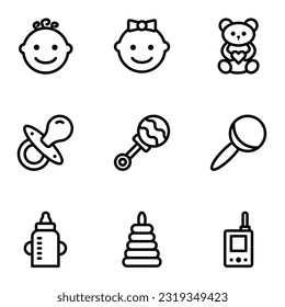 Set of Nursery, Baby Related Thin Line Icons - EDITABLE STROKE - EPS Vector