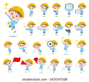 A set of Nursery school boy with digital equipment such as smartphones.There are actions that express emotions.It's vector art so it's easy to edit.
