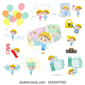 A set of Nursery school boy on success and positive.There are actions on business and solution as well.It's vector art so it's easy to edit.