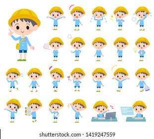 A set of Nursery school boy with who express various emotions.There are actions related to workplaces and personal computers.It's vector art so it's easy to edit.
