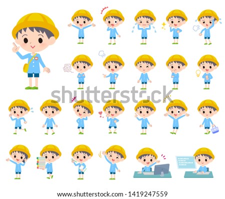 A set of Nursery school boy with who express various emotions.There are actions related to workplaces and personal computers.It's vector art so it's easy to edit.
