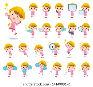 A set of Nursery school girl with digital equipment such as smartphones.There are actions that express emotions.It's vector art so it's easy to edit.
