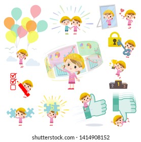 A set of Nursery school girl on success and positive.There are actions on business and solution as well.It's vector art so it's easy to edit.
