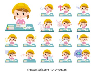A set of Nursery school girl on study.There are various emotions and actions.It's vector art so it's easy to edit.
