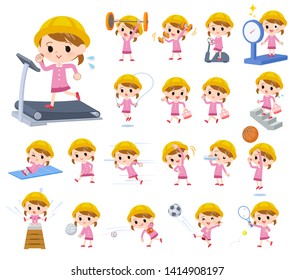 A set of Nursery school girl on exercise and sports.There are various actions to move the body healthy.It's vector art so it's easy to edit.

