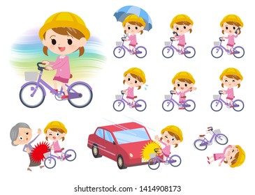 A set of Nursery school girl riding a city cycle.There are actions on manners and troubles.It's vector art so it's easy to edit.
