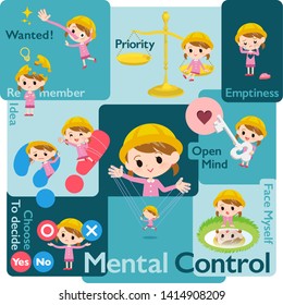 A set of Nursery school girl who control emotions.A variety of image illustrations expressing self emotion.It's vector art so it's easy to edit.
